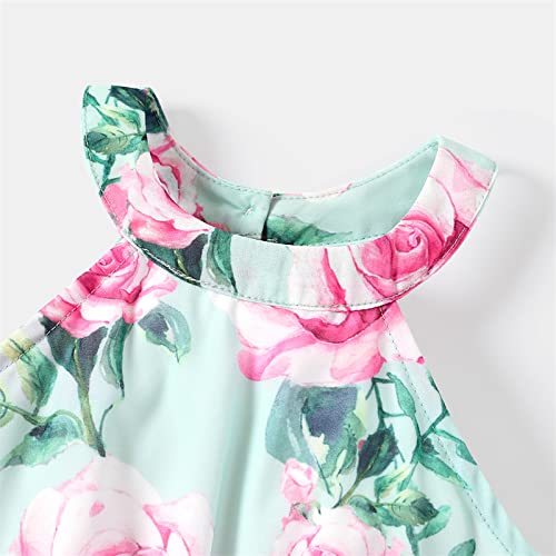 Patpat Toddler Girl Sleeveless Chiffon Dress Rose Floral Print Ruffle Belted Dress #TOP2