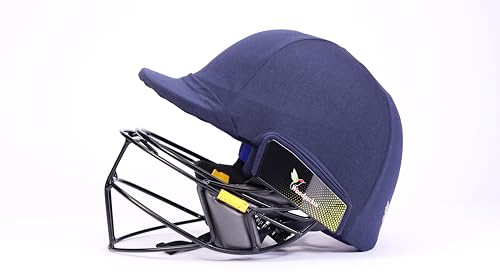 Image of Woodpecker Pro 2.0 Professional Grade Cricket Batting Helmet | Navy Blue | Steel Double Grille Face Guard | Cloth-Fabricated, Lightweight & Comfortable, Fabric Covered Helmet with Cloth (Size-S)