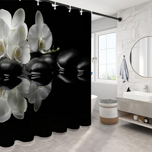 Rideau de douche 180x200cm imperméable motif pierre d'orchidée rétro - 4