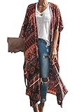 Aleumdr Damen Strandkleid Lange Sommer Boho Strand Kimono Cardigan Oversize Bluse Blumen Tops Bikini Cover Ups Übergroß Strickjacke Outwear Orange One Size