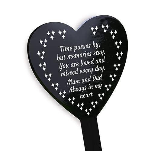 Red Ocean Graveside Memorial Marker Plaque For Mum And Dad - Black Acrylic Grave Heart Plaque - Memorial Plaque For Mum And Dad From Daughter Son - Bereavement Gifts