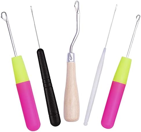 ForSewian 5 Pieces Bent Latch Hook Crochet, Wooden & Plastic Needle Hooks for Carpet Making, Wig Designing and Other Craft