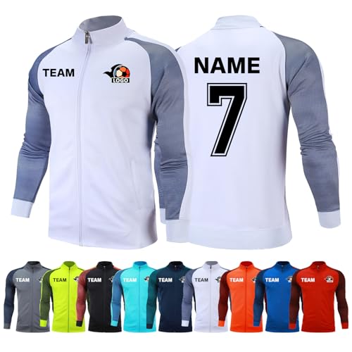 Custom Training Top for Kids Youth Adults Personalized Tracksuit with Your Name Number Team & Logo (US, Alpha, One Size, Regular, Regular, White)