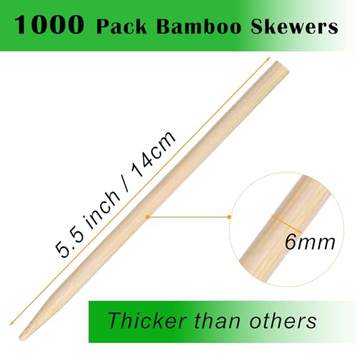 Nexboraque 1000 Pack 5.5 Inch Candy Apple Sticks, 6 mm Thick Semi Point Bamboo Skewers Natural Wooden Corn Dog Sticks for Caramel, BBQ, Lollipop, Corn Cob by Nexboraque - Used condition - Image 2