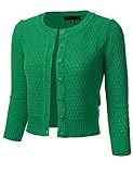FLORIA Women's Button Down 3/4 Sleeve Crew Neck Cotton Knit Cropped Cardigan Sweater KellyGreen XL