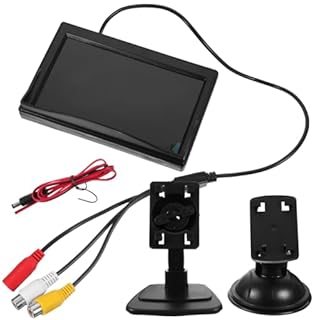 MAGICLULU Moniteur Miroir Tft LCD pour Voiture Écran Couleur avec Entrées Montage Ventouse ou Adhésif Compatible Caméra de Recul et Système de Stationnement