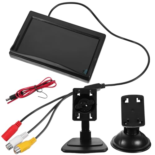 MAGICLULU Moniteur Miroir Tft LCD pour Voiture Écran Couleur avec Entrées Montage Ventouse ou Adhésif Compatible Caméra de Recul et Système de Stationnement