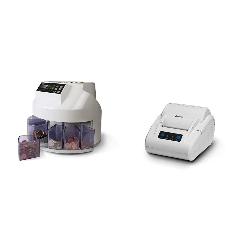 Safescan 948358 1250 EUR - Automatischer Münzzähler und Sortierer für EUR & TP-230 - Thermodrucker