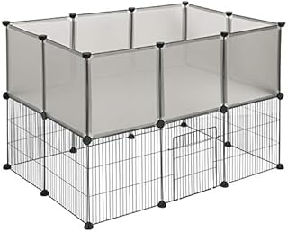 EUGAD rabbit run guinea pig run hamster playpen bunny puppy enclosure exercise fence with door diy grey 20 Panels (35x35cm/panel) 107 x 72 x 72 cm 0006WL