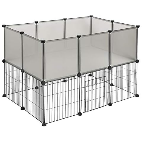 EUGAD rabbit run guinea pig run hamster playpen bunny puppy enclosure exercise fence with door diy grey 20 Panels (35x35cm/panel) 107 x 72 x 72 cm 0006WL Cover