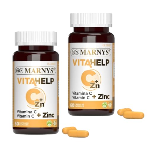 Pack x2 | Vitahelp Vitamina C + Zinc, Cápsulas Vegetales Aptas para Veganos, Reducen la Fatiga y Mantienen Un Sistema Inmunológico Saludable, 60 cápsulas | MARNYS