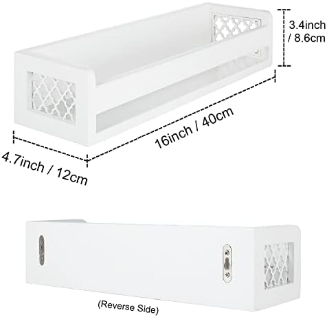 Satauko Wooden Floating Bookshelf for Nursery Storage, White Wall Mounted Shelves for Kitchen Spice Rack, Wall Hanging Shelf Organizer for Entryway, Bathroom, Bedroom, Living room.(Set of 2)