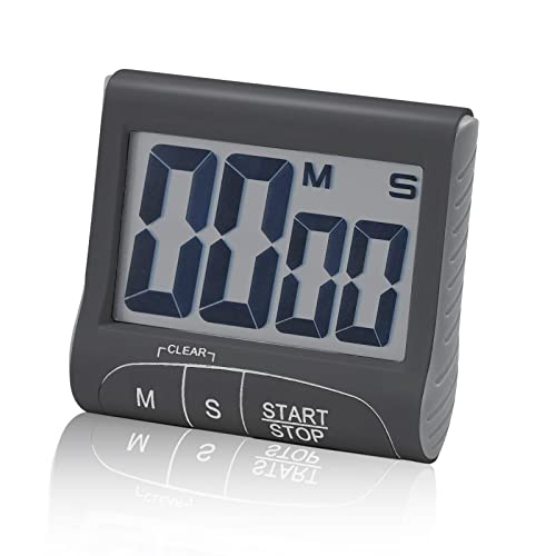 Kitchen Timer, Digital Visual Timer Magnetic Countdown Stopwatch Timer with Large LCD Display Digital Multipurpose Timer for Cooking, Shower, Bathroom, Kids, Classroom - Black (Batteries not included)