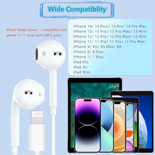 Image of Original Wired Earphone with Microphone - Stereo in-Ear in Ear Headphones Compatible with iPhones 7 /8 /X /XS /XR /11 /12 /13 /14 Pro - Noise-Isolating, Stereo Sound, White