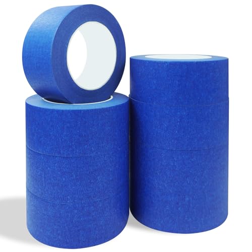 KAKAMINA Cinta de pintor de 2 pulgadas, 8 rollos de cinta azul para pintores, cinta adhesiva azul de uso general para artes y manualidades, 2 pulgadas x 55 yardas (440 yardas en total)