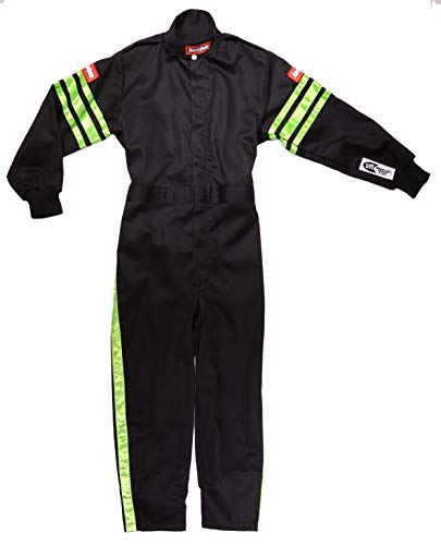 RaceQuip 1950795RQP Pro-1 Driving Suit SFI 3.2A/1 Black/Green Stripe Youth Large