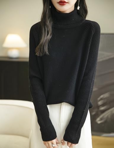 Women's Turtleneck 100% Merino Wool Sweater 2025 Fall Winter Classic Warm Soft Raglan Long Sleeve Knit Sweater3