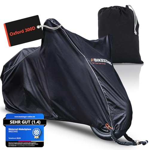 BIKESTARS Motorrad Abdeckplane wasserdicht & Winterfest - Outdoor & Indoor Oxford 300D Stoff reißfest Roller Abdeckung/Zelt - Motorradabdeckung extra stabile Nähte - Motoroller Zubehör 245x105x125cm