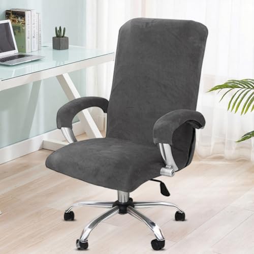 Zinueen Samt Bürostuhl Bezug mit Armlehne, Stretch Stuhlhussen Gaming Stuhl Überzug - Elastische Stuhlbezüge für Bürostuhl, Computerstuhl, Drehstuhl (Grau, L) Zinueen Samt Bürostuhl Bezug mit Armlehne, Stretch Stuhlhussen Gaming Stuhl Überzug - Elastische Stuhlbezüge für Bürostuhl, Computerstuhl, Drehstuhl (Grau, L)