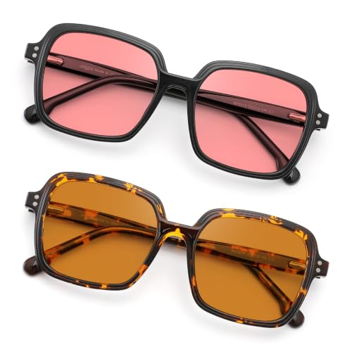 Image of Oversized Blue Light Blocking Glasses for Women and Men, Square Frame Computer Gaming Glasses Anti Glare & UV RF6215