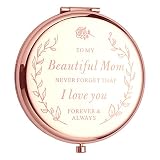 Engraved Mothers Day Birthday Gifts for Mom from Daughter and Son - I Love Mom Rose Gold Compact Mir