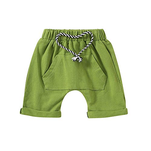 SEVEN YOUNG Toddler Baby Boys Shorts Solid Color Sports Casual Active Short Pant Set Summer Clothes (Green, 12-18 Months)