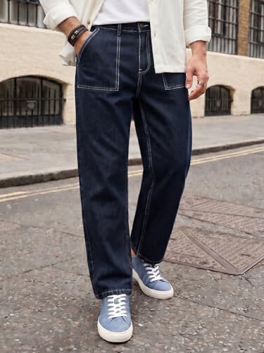 Image of Urbano Fashion Men's Loose Baggy Fit Washed Denim Jeans Non-Stretchable