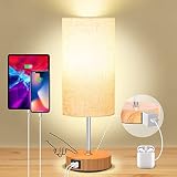 【Upgraded】Table Lamp for Bedroom,Dott Arts Dimmable Touch Bedsides Lamp with USB A+C Ports & AC Ou