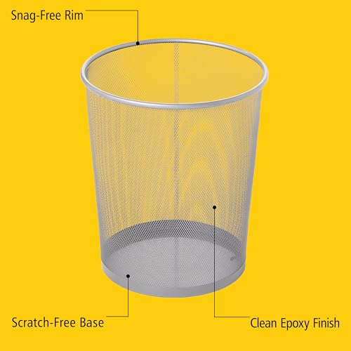 Image of Rubbermaid Commercial Products Concept Collection Mesh Metal Trash Can 5-Gallon Fits Under Desk Silver Wastebasket for School /Office /Home /Bathroom