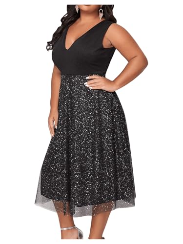 Floerns Women's Plus Size V Neck Sleeveless Sequin Cocktail Party Midi Dress3