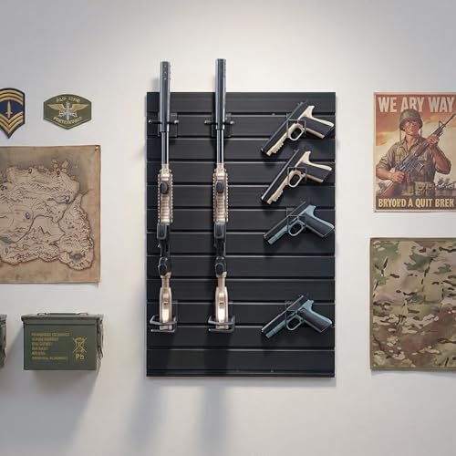 VEVOR Gun Rack, Wall Mount, Tactical Rifle Shotgun Handgun Storage, Heavy-Duty PVC Panels & Steel Wall Racks, Securely Holds up to 2 Rifles & 4 Pistols, Modular Firearms Gun Gear Accessories Organizer — view 7