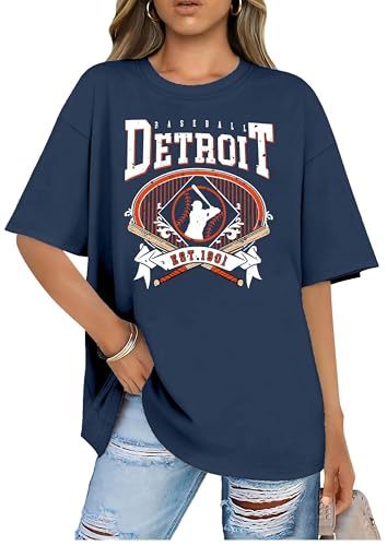 Baseball Shirts Women Oversized Baseball Team Graphic Tshirt Game Day Mom Shirt Funny Baseball Fan Tee Casual Tops Darkblue