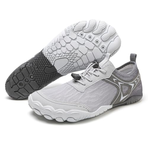 Zapatos barefoot transpirables de horma ancha con orificios de drenaje color gris