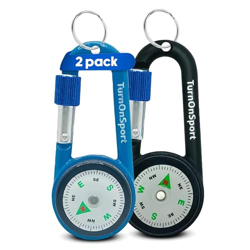 2 Pack Carabiner Clip On Compass Hiking - Compact Compass Keychain Backpacks | Small Pocket Magnetic Compass Keychain for Kids - Twist Lock | Keyring Keychains Outdoor Survival Camping
