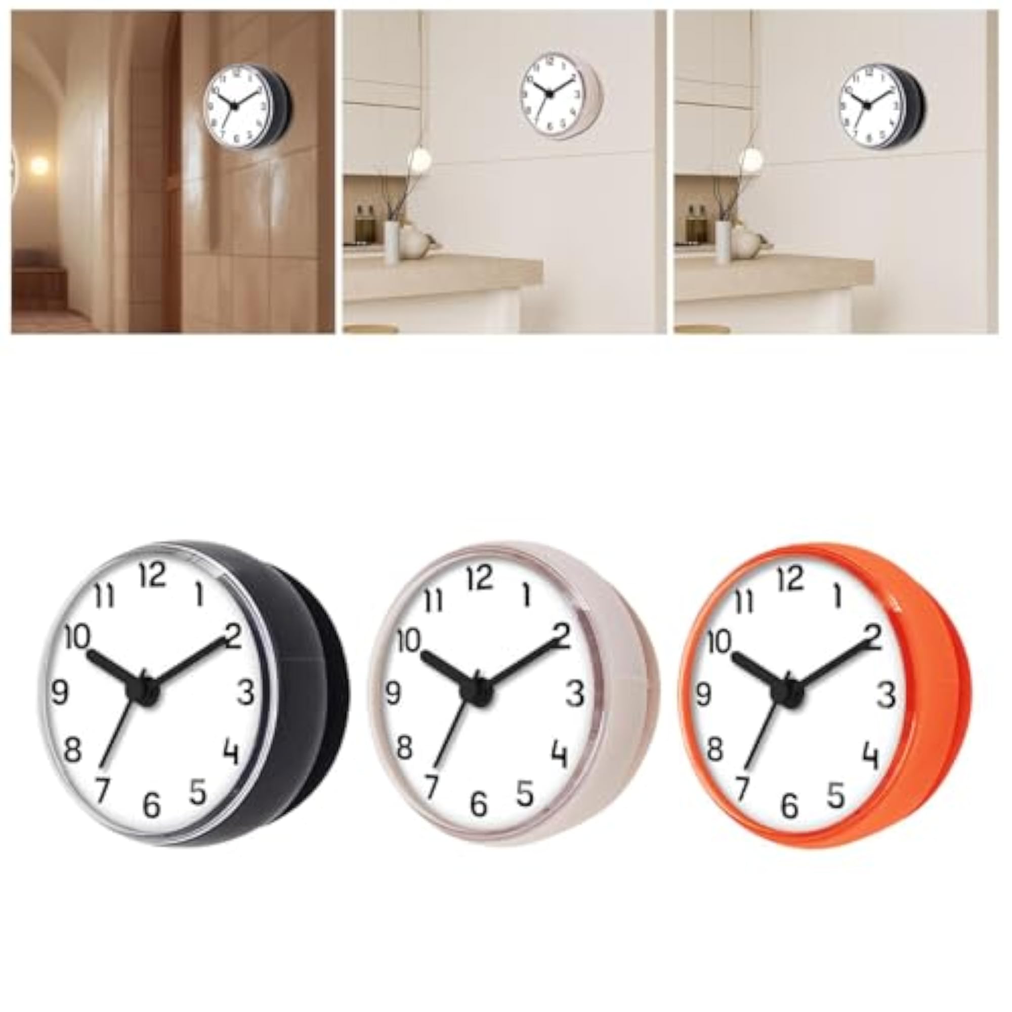 Waterproof Bathroom Clock Silent Small for Hotels Toilets
