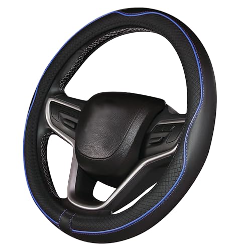 CAR PASSION Coprivolante Auto Universale in Microfibra Antiscivolo, Resistente ed Elastico - Design Sportivo per Volanti 37-38 cm - Comodo e Facile da Installare (Nero/Blu)