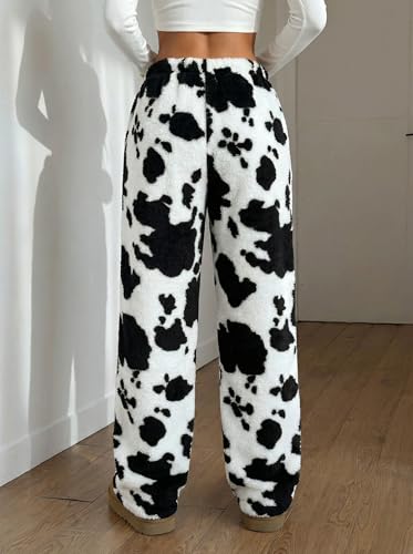 Image of ZAFUL Women's Fuzzy Plush Pajama Pants Wide Leg Pj Bottoms Lounge Pants
