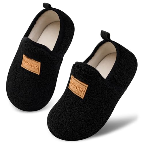 VIFUUR Kids Boys Girls House Slippers Slip on Barefoot Socks for Babys Winter Warm Shoes Indoor Tollder Black 32/33