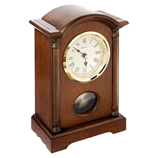 Bulova Dalton Chiming Pendulum Table Clock - Walnut Finish - Gold-Tone Accents