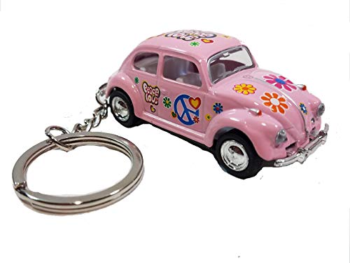 Kinsmart. Pink Classic Love & Peace Volkswagen Hippie Beetle Keychain 164 Pastel Color Diecast Car, SMALL