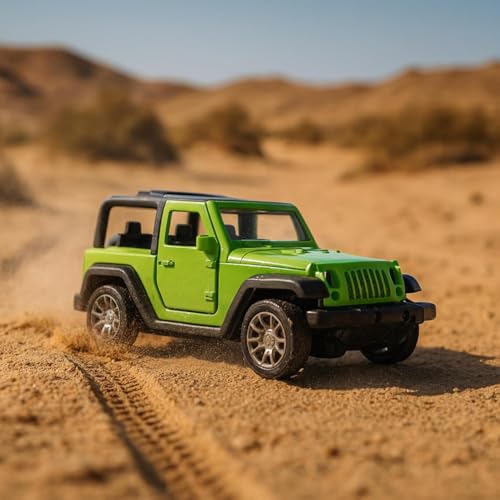 Image of Jeep Die Cast Metal Toy Car with Opening Doors & Pull Back Action | Mini Manual Push Super Car No Battery Needed | Durable Diecast Vehicle for Kids Age 3+ Collectible Gift (Green)