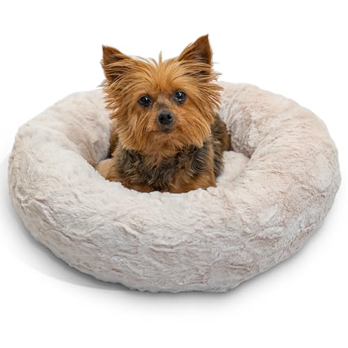 Image of Best Friends by Sheri The Original Calming Donut Dog Bed for Extra-Small Dogs up to 10 lbs, Lux Faux Fur, Oyster, 18 inch x 18 inch