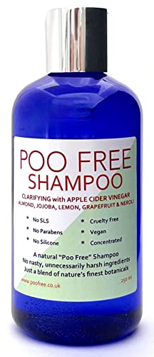 99% Naturel SHAMPOOING CLARIFIANT - CHEVEUX BOUCLÉS - VINAIGRE DE CIDRE, AMANDE, JOJOBA Avec CITRON & PETITGRAIN - 250ml - par POO FREE. Pas de Sulfates, ni Parabènes. Faible Mousse, Doux, Concentré Cover