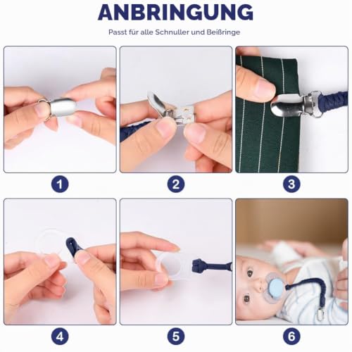 Aolso Schnullerketten Baumwolle Schnullerketten, 4pcs Schnullerkettenclips, Schnullerketten unisex, Schnuller… – Ansicht 4