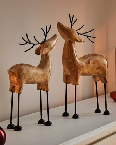 Holz Weihnachtsdeko Außen 25 Dekoleidenschaft 2X Dekofigur Rentier aus Mango Holz & Metall, 24 + 27...