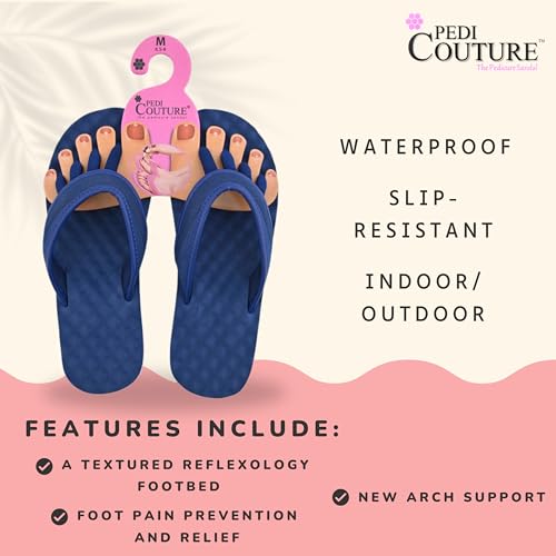 EVA Footbed Orthotic Pedicure Flip Flops for Women - Comfortable Arch Support Sandals Women's for Home, Salon, Yoga & Gym - Flip Flops with Built in Toe Separators for Nail Drying (Mesh Navy-XL)2