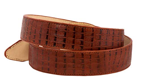 El Presidente - Mens Cognac Crocodile Belly Pattern Cowboy Belt Rodeo Buckle2