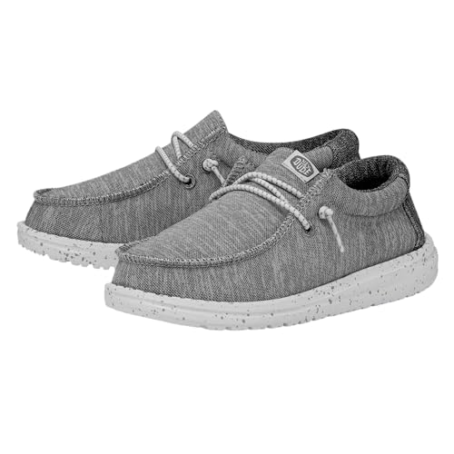 Image of HEYDUDE Boy's Wally-Youth Sport Knit Light Grey Size 5 | Youth's Shoes | Youth Slip-on Loafers | Comfortable & Light-Weight