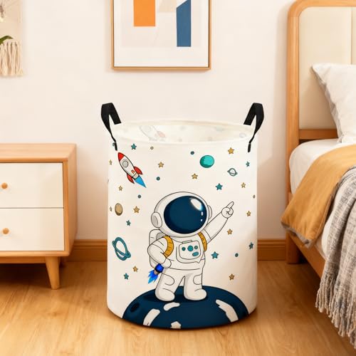Image of ESSME Kids Laundry Basket,Space Hamper Collapsible Canvas Waterproof Storage Bin foBoys, Cute Hamper,Gift Baskets(Astronaut)