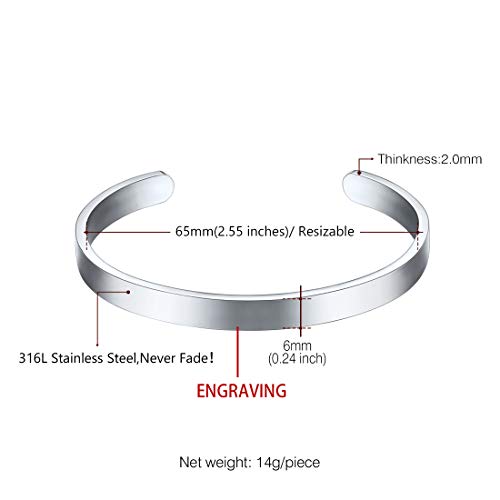 U7 Simple Cuff Bracelet Stainless Steel 6Mm Polished Open Bangle For Men Women (Diameter 2.55") #TOP5